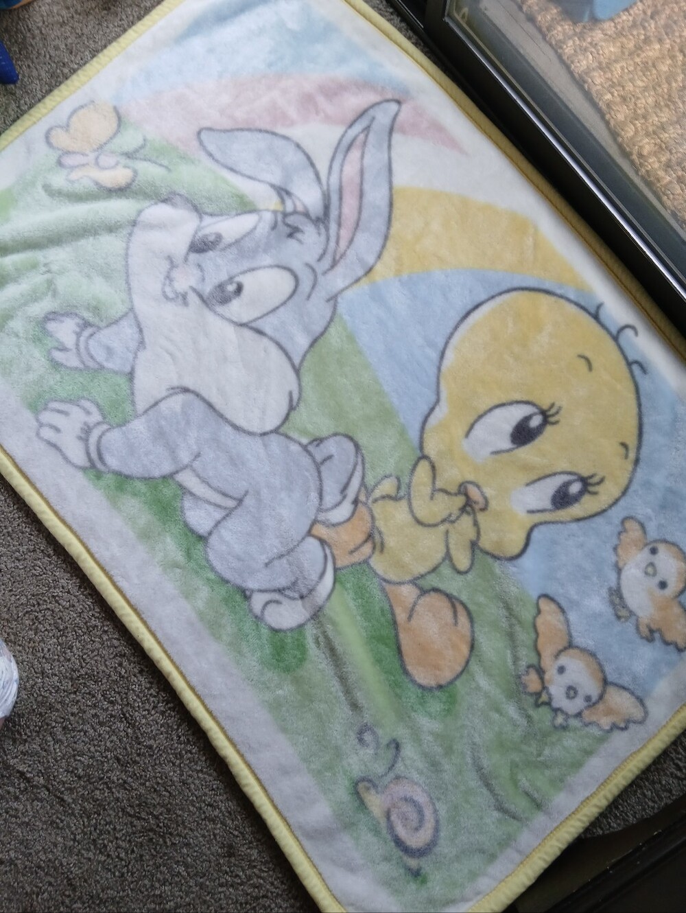 Vintage Looney Tunes Tweety & Baby Bugs Bunny Plush Throw Blanket Nursery